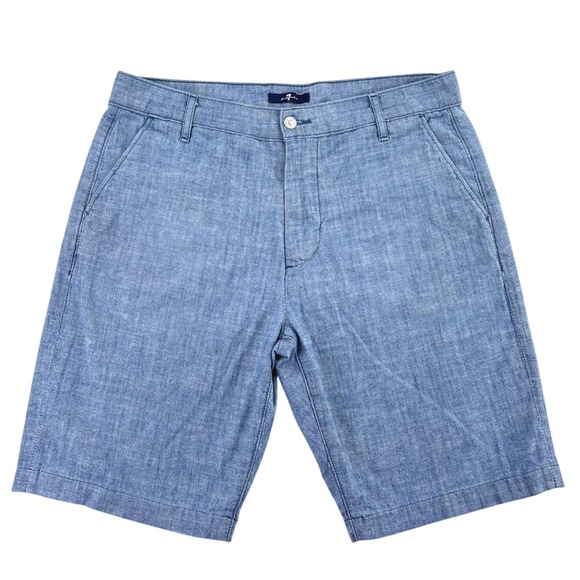 7 For All Mankind Shorts Men's 33 (Fits 34) Blue Cotton Casual Chino Preppy - Picture 1 of 8